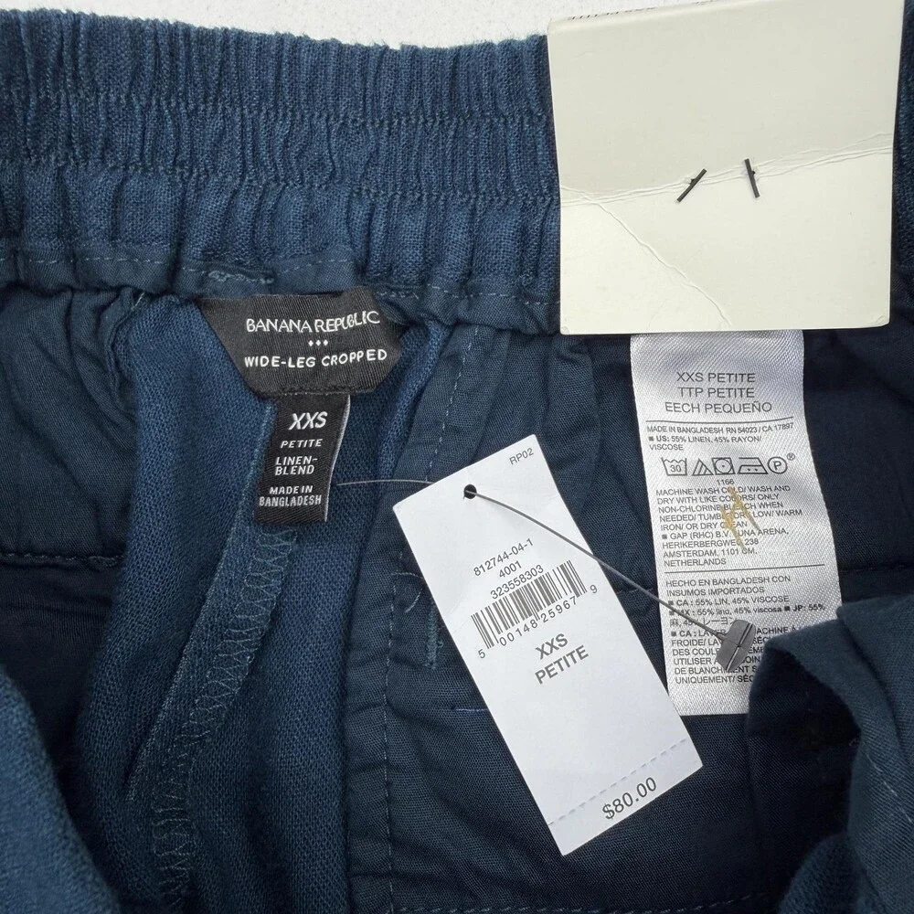 Banana Republic Pants Womens XXS Petite Blue Wide Leg Cropped Elastic Waist